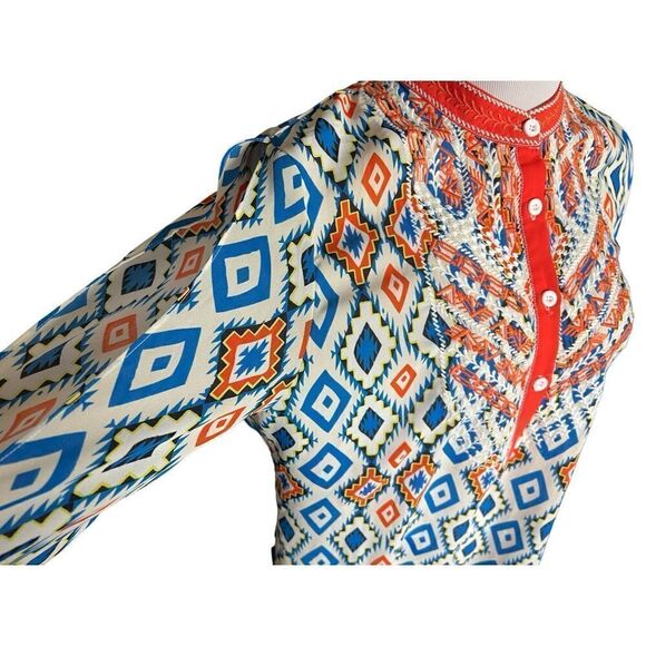 Womens Buckle Roar Fevered Cold Shoulder Diamond Print Henley Tunic Top - Sz XL - Picture 8 of 8